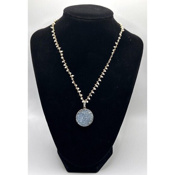 Maximal Art Beaded Chain Necklace with Blue‎ Druzy Pendant 17” - Picture 1 of 4